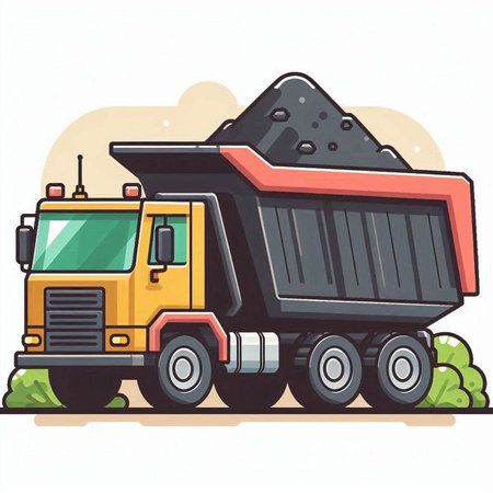 Dump truck. Vector illustration of a dump truck with coal.のイラスト素材