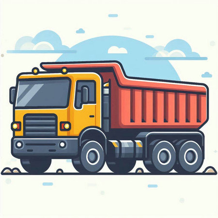 Dump truck isolated on white background. Vector illustration in flat style.のイラスト素材