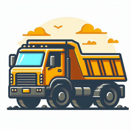 Dump truck. Vector illustration of a dump truck on the road.のイラスト素材