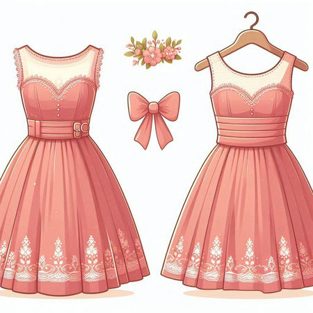 Set of wedding dresses with bows and ribbons. Vector illustration.のイラスト素材