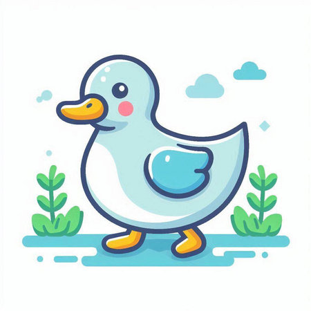 Vector illustration of a cute blue duck on a white background. Flat style.のイラスト素材