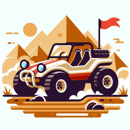 Off-road car on the background of mountains. Vector illustration.のイラスト素材