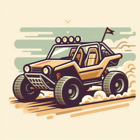 Illustration of off-road vehicle on the road. Vector illustration.のイラスト素材
