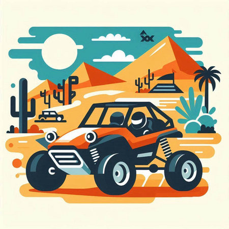 Off-road vehicle in the desert. Vector illustration in flat styleのイラスト素材