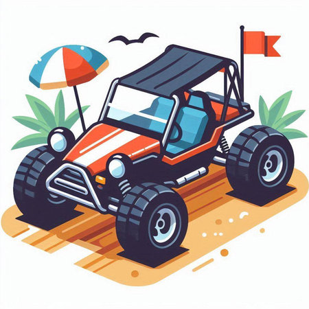 Off-road car on the sand. Vector illustration in cartoon styleのイラスト素材