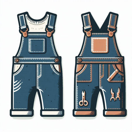 Set of denim overalls. Vector illustration isolated on white background.のイラスト素材