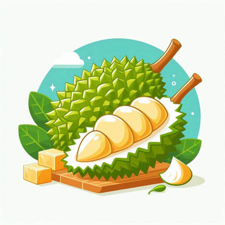 Illustration of Durian on a wooden board. Vector illustration.のイラスト素材