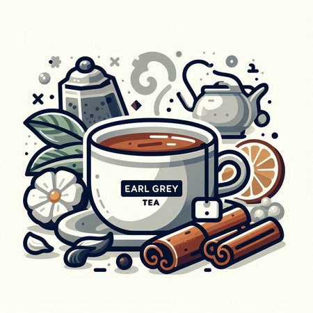 Cup of tea with cinnamon, ginger and cloves. Vector illustration.のイラスト素材