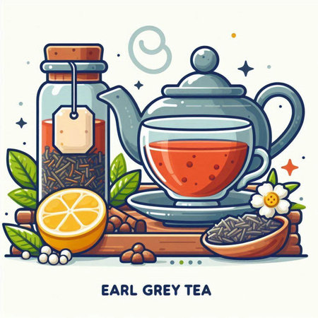 Cup of tea with teapot and ingredients. Vector illustrationのイラスト素材