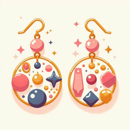 Jewelry earrings with gems and gemstones. Vector illustrationのイラスト素材