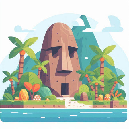 Tropical island with palm trees, rocks and sea. Vector illustrationのイラスト素材