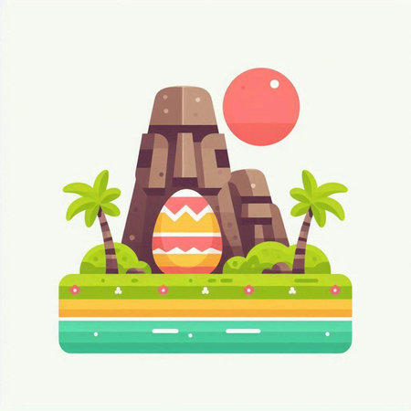 Easter egg on the island. Vector illustration in flat style.のイラスト素材