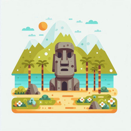 Easter Island. Vector illustration in flat cartoon style on white background.のイラスト素材