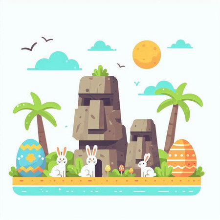 Easter eggs and rabbits. Vector illustration in a flat style.のイラスト素材