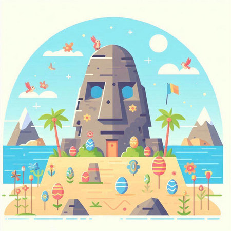 Vector illustration of the island in the sea. Flat style design.のイラスト素材