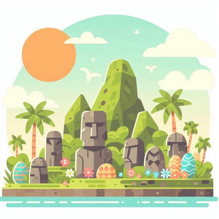 Easter Island. Vector illustration in flat style. Colorful illustration.のイラスト素材