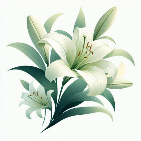 White lily bouquet isolated on white background. Vector illustration.のイラスト素材