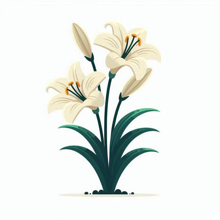 White lily flowers isolated on a white background. Vector illustration.のイラスト素材