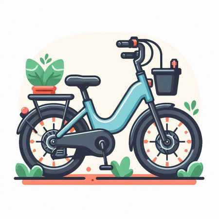 Vector illustration of a bicycle in the garden. Flat style design.のイラスト素材