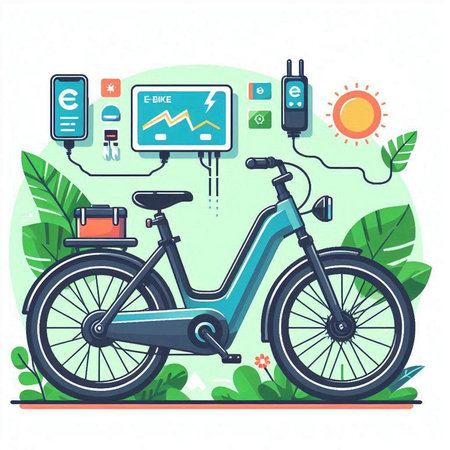 Electric bike. Ecological transport concept. Vector illustration in flat styleのイラスト素材
