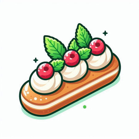 Cake with cream and berries. Vector illustration on white background.のイラスト素材