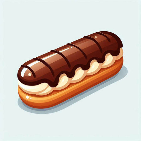 Illustration of a chocolate eclair on a light blue background.のイラスト素材