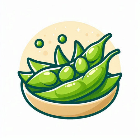 Fresh green peas in a bowl on a white background. Vector illustration.のイラスト素材