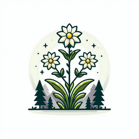 Vector illustration of chamomile flower in the moonlight.のイラスト素材