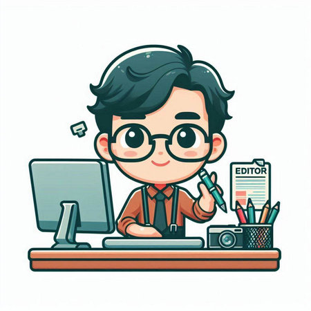 Cartoon businessman working at his desk with computer. Vector illustration.のイラスト素材