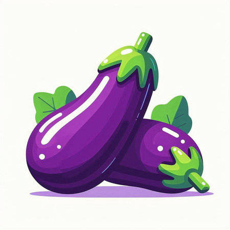 Illustration of two eggplants on a white background. Vector illustration.のイラスト素材