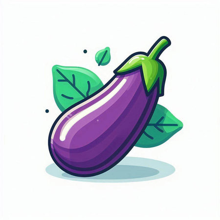 Eggplant icon. Vector illustration of eggplant with leaves.のイラスト素材