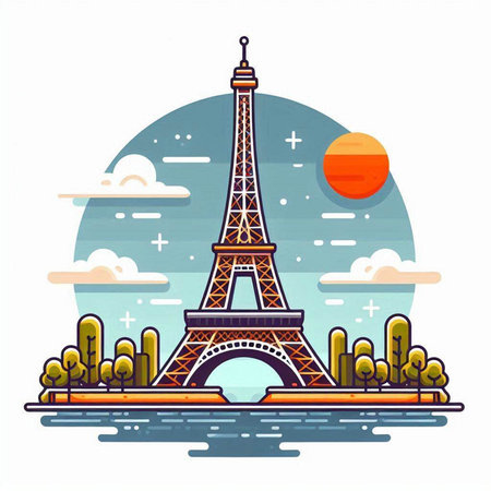 Eiffel tower in Paris, France. Flat style vector illustration.のイラスト素材