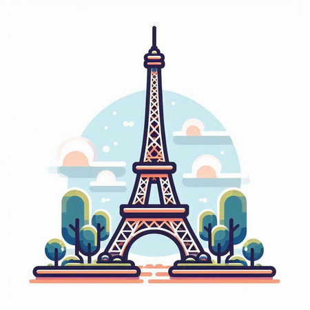 Eiffel tower in Paris. Vector illustration in flat style.のイラスト素材