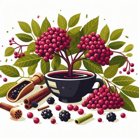 Mulled wine with berries and spices. Vector illustration for your designのイラスト素材