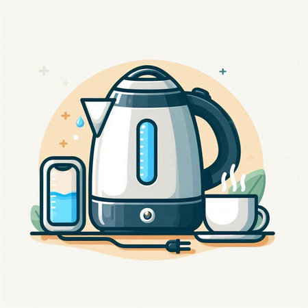 Electric kettle and cup of tea. Vector illustration in flat style.のイラスト素材