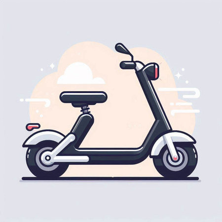 Modern scooter. Vector illustration in flat style. Front view.のイラスト素材