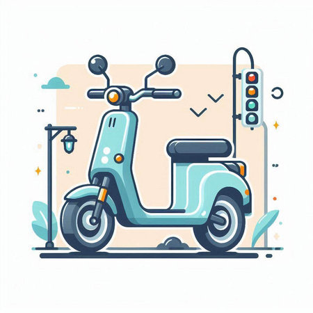 Modern scooter flat vector illustration. Retro scooter on white background.のイラスト素材