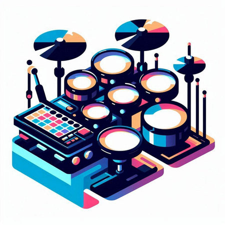 Drum set isometric vector illustration on white background. 3d renderingのイラスト素材