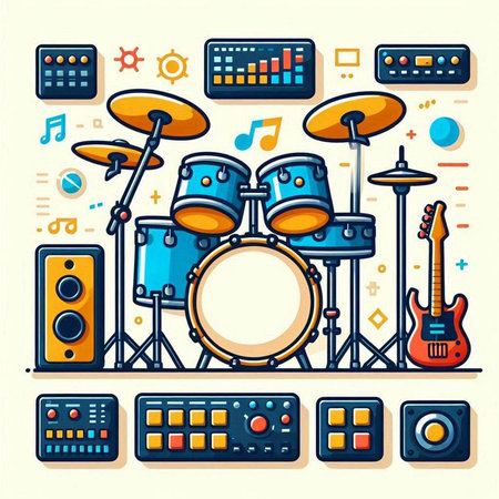 Musical instruments set. Vector illustration in flat cartoon style. Music concept.のイラスト素材