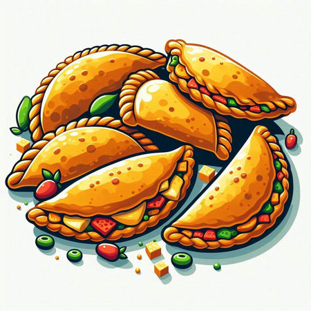 Vector illustration of a set of empanadas on a white backgroundのイラスト素材