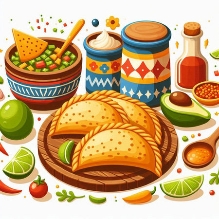 Mexican food vector illustration. Traditional mexican food background.のイラスト素材