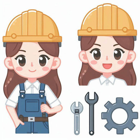 Cute engineer woman vector illustration in a flat style. Isolated on white background.のイラスト素材