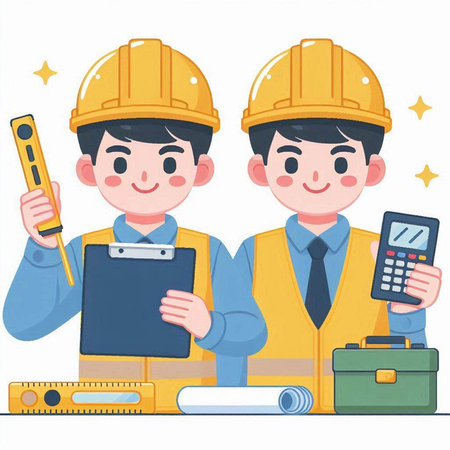construction architect and engineer working with blueprint, vector illustration design.のイラスト素材