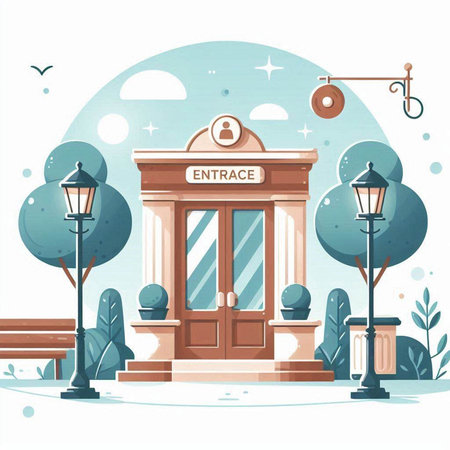 Vector illustration of a bank building in the park. Cartoon style.のイラスト素材