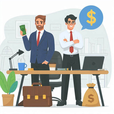 Businessmen in office. Vector illustration in cartoon style. Business concept.のイラスト素材