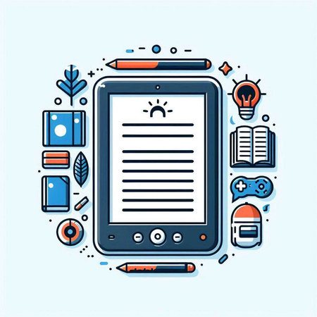 Tablet computer with education icons. Modern thin line vector illustration.のイラスト素材