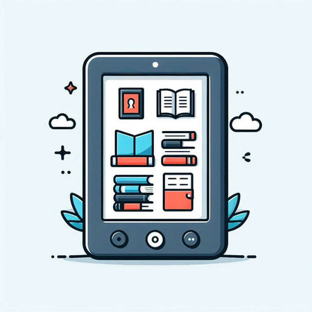 Smartphone with ebook icon in flat line style. Vector illustration.のイラスト素材