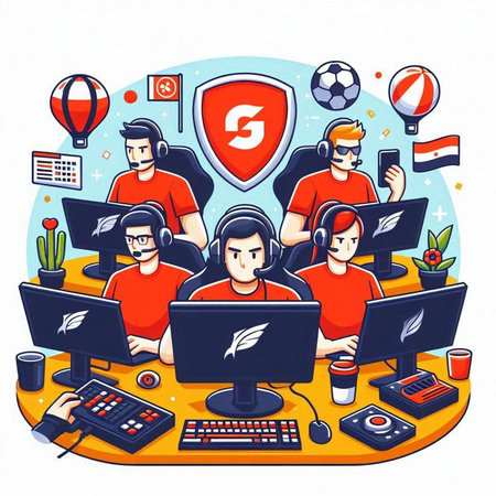 Vector illustration of a team of call center workers working in the officeのイラスト素材