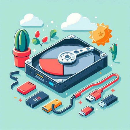 Flat 3d isometric vector illustration of hard disk drive.のイラスト素材