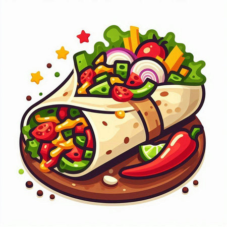 Mexican burrito isolated on a white background. Vector illustration.のイラスト素材